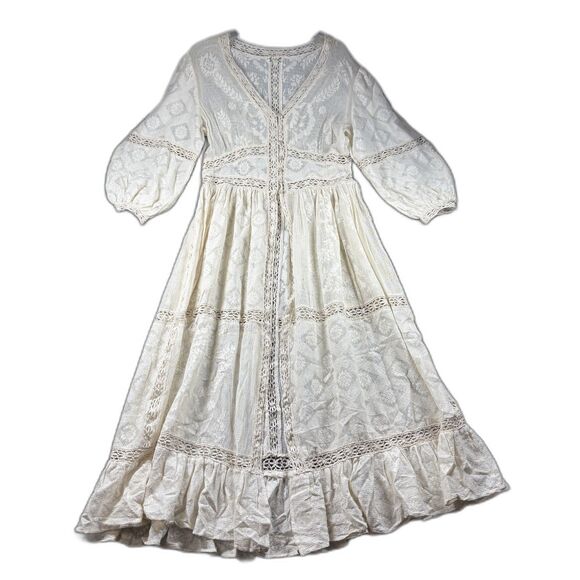 Intimately Free People See Me At Sunset Robe Kimono Lace Boho Cream Large K168 - Picture 1 of 13